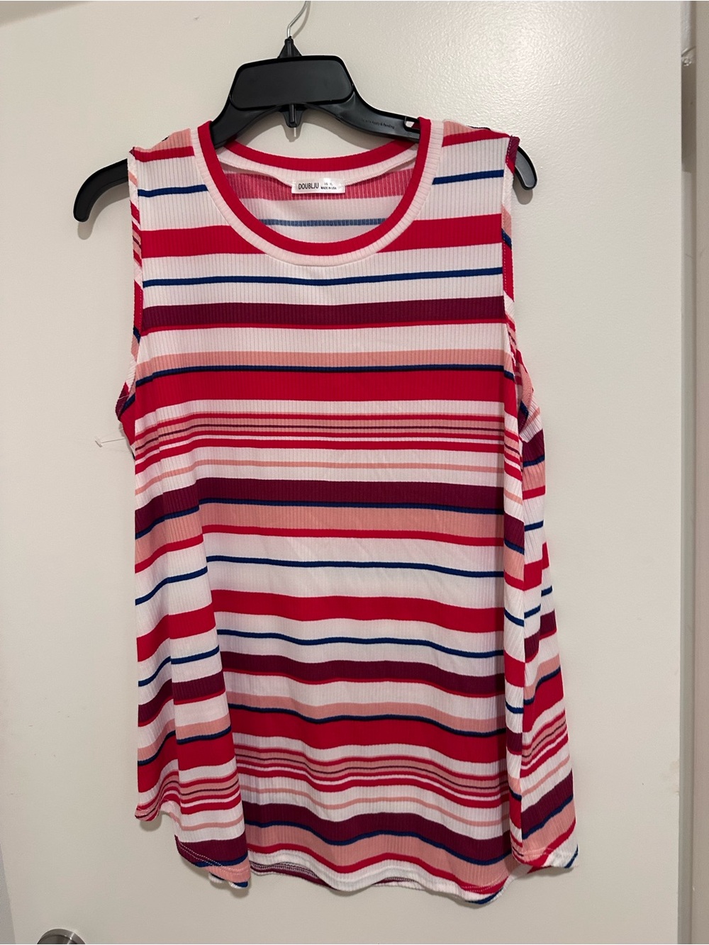 Doublju Striped Sleeveless Tank Top - Red, Pink, Blue